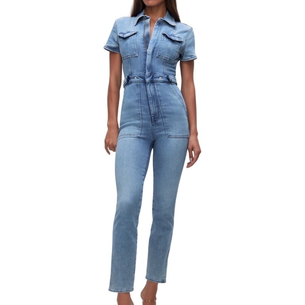 Good American Fit For Success Denim Jumpsuit Blue 274 Size S NWT